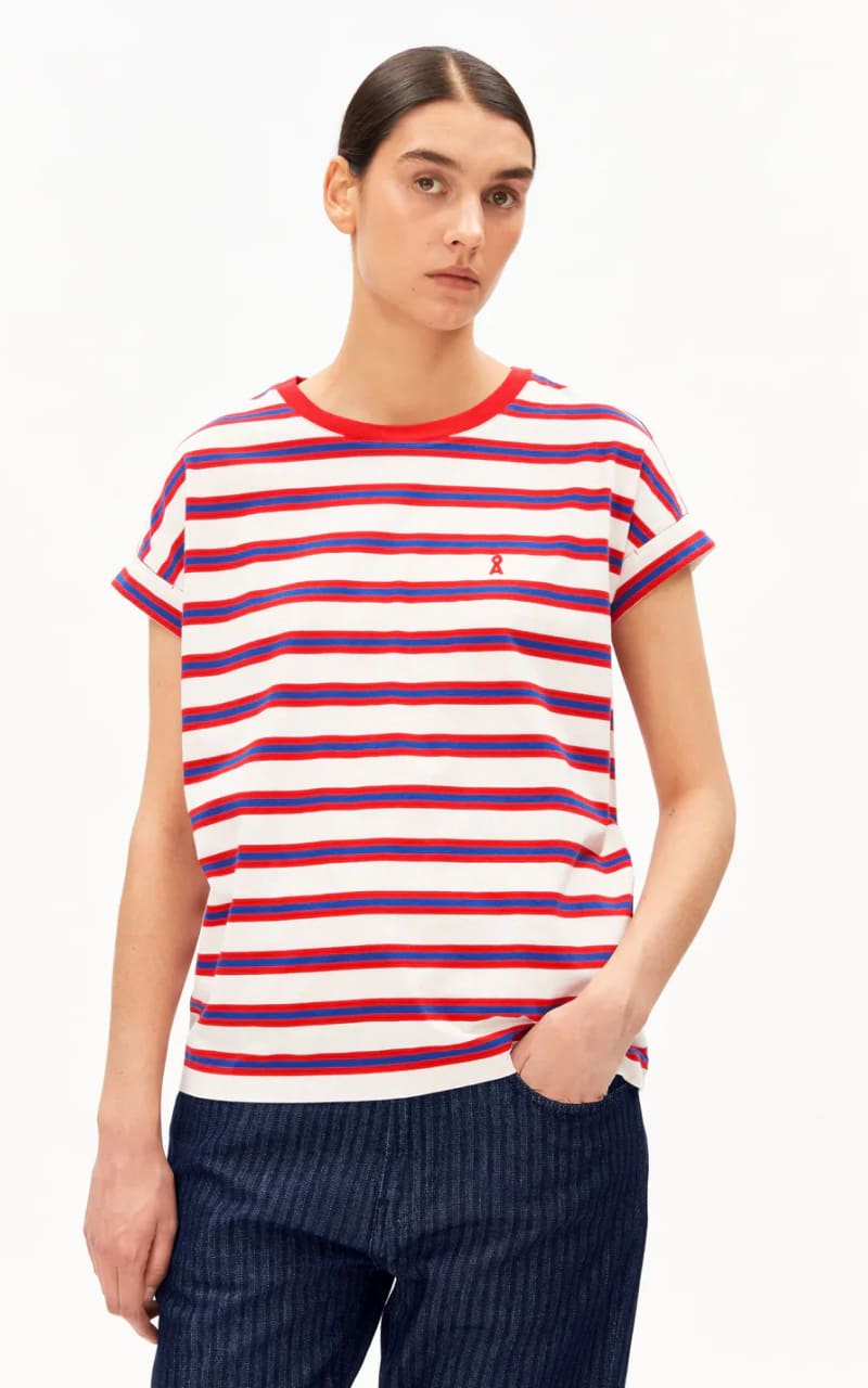 Armed Angels- Idaara Striped T-Shirt in Light Oatmeal Mars