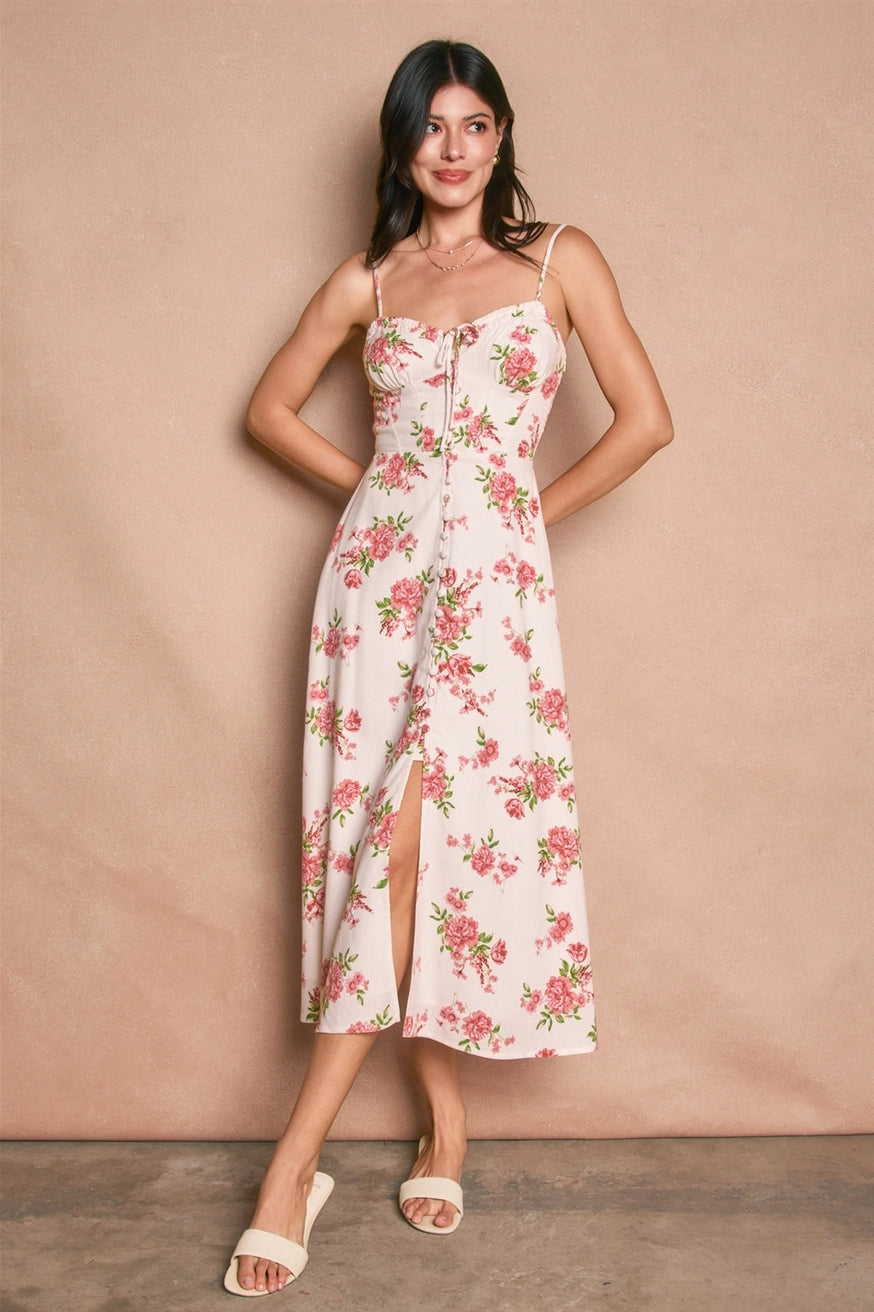 Dress Forum - Floral Sweetheart Corset Midi Dress in Romantic Pink