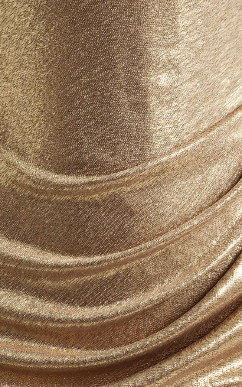 Black Halo- Marika Metallic Draped Long Sleeve Gown