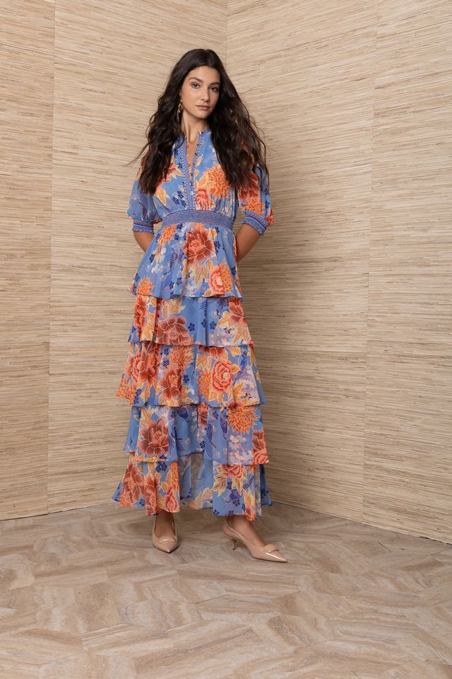 Hale Bob- Wisteria Chiffon Maxi Dress in Blue