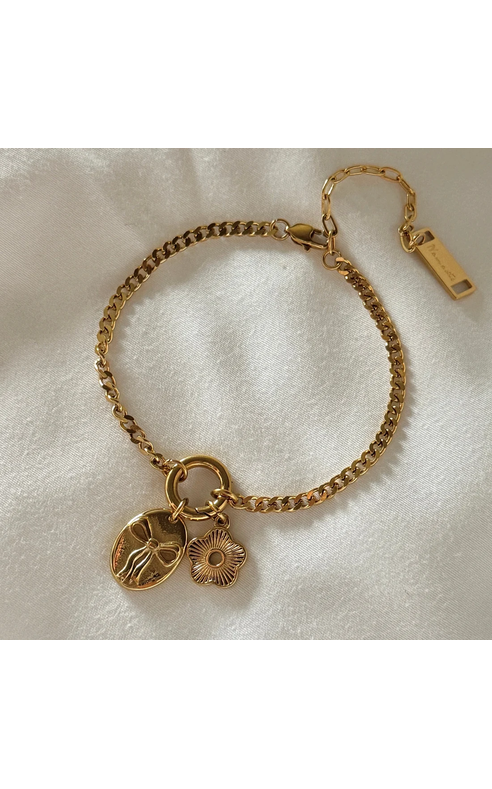 Namaste- Bow and Flower Bracelet in Gold