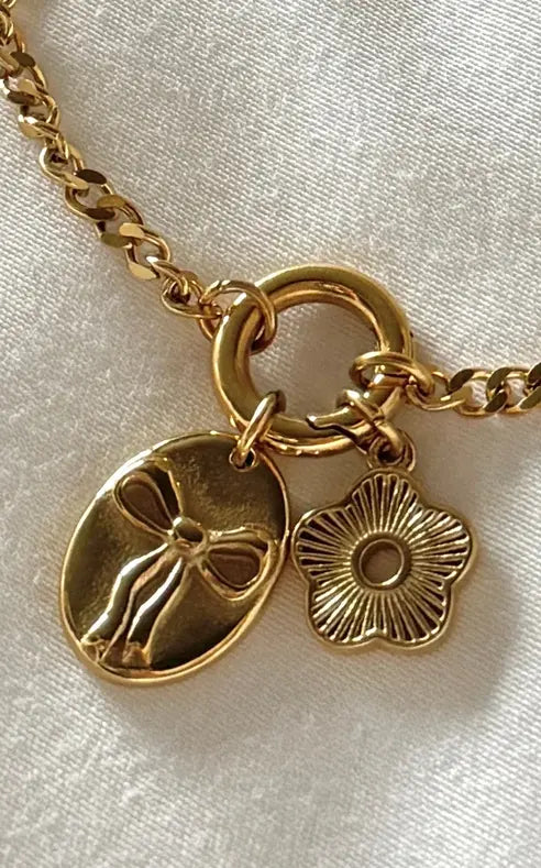 Namaste- Bow and Flower Bracelet in Gold