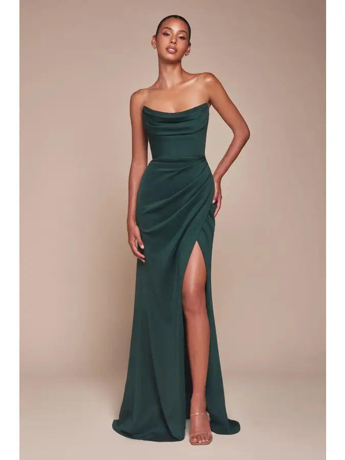 Ladivine- Strapless Neoprene Fitted Gown in Emerald