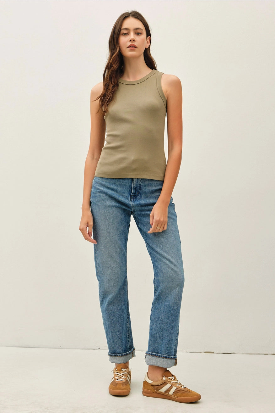 Be Cool - Basic Round Neck Tank Top in Olive