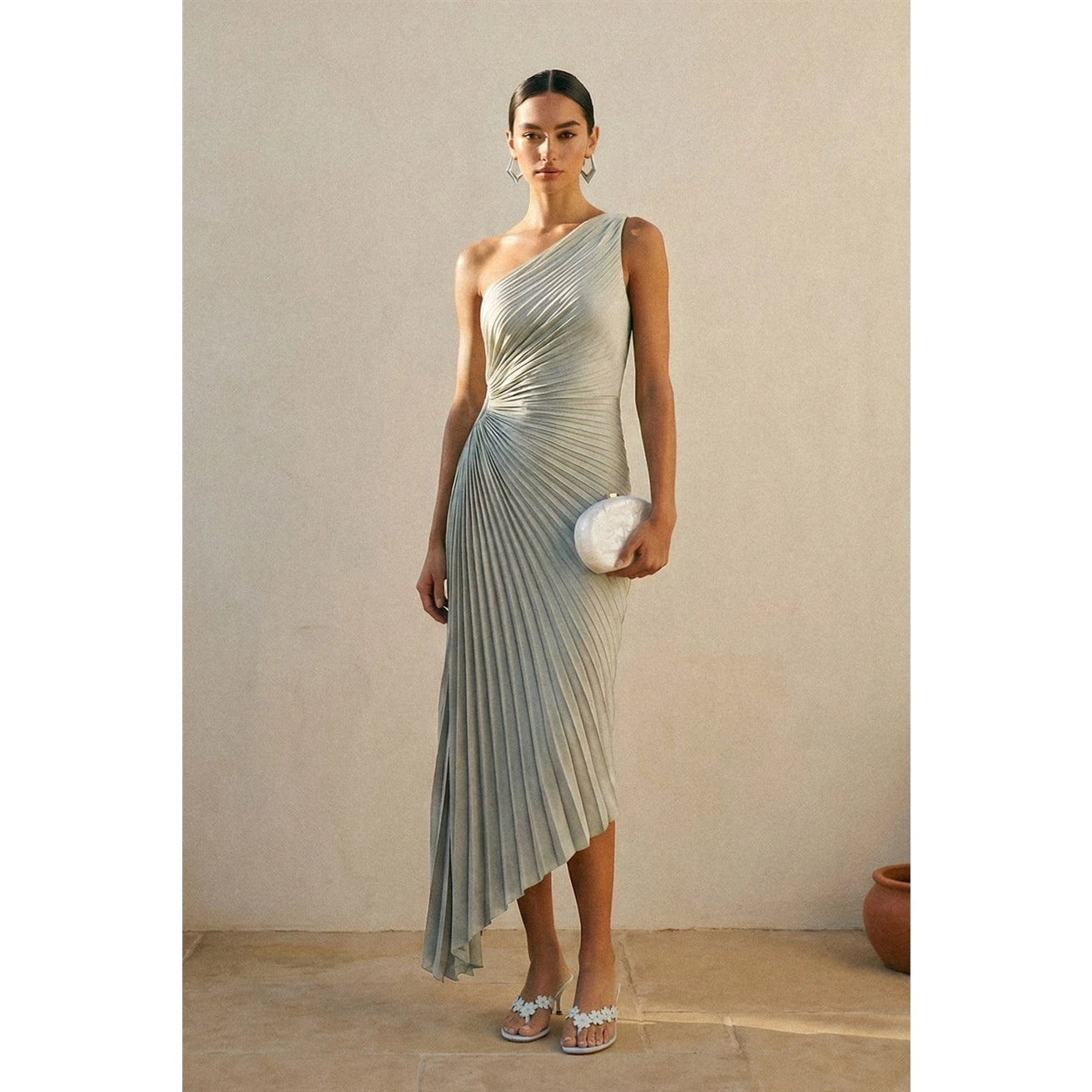 Dress Forum - Olympia One Shoulder Pleated Maxi Dress in Blue Dawn