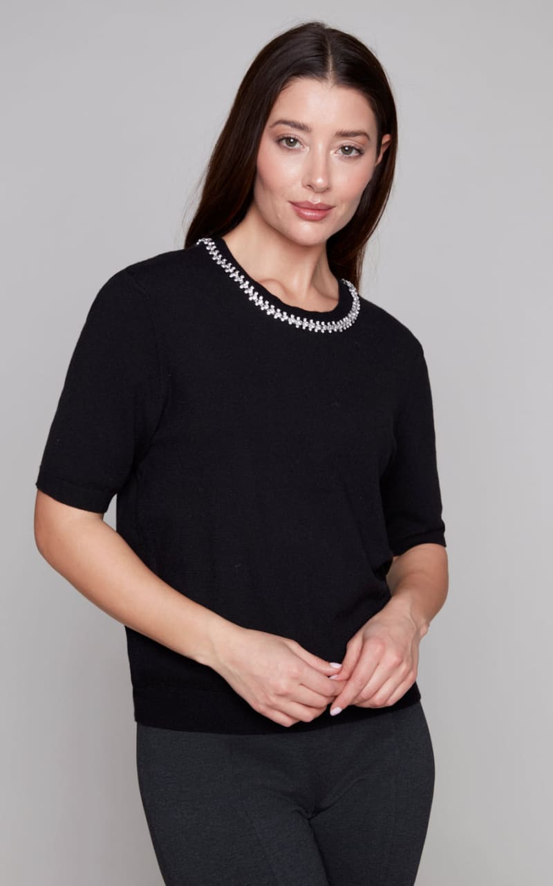 Carré Noir- Shor Sleeve Knit Sweater - SWEATER & SWEATSHIRT