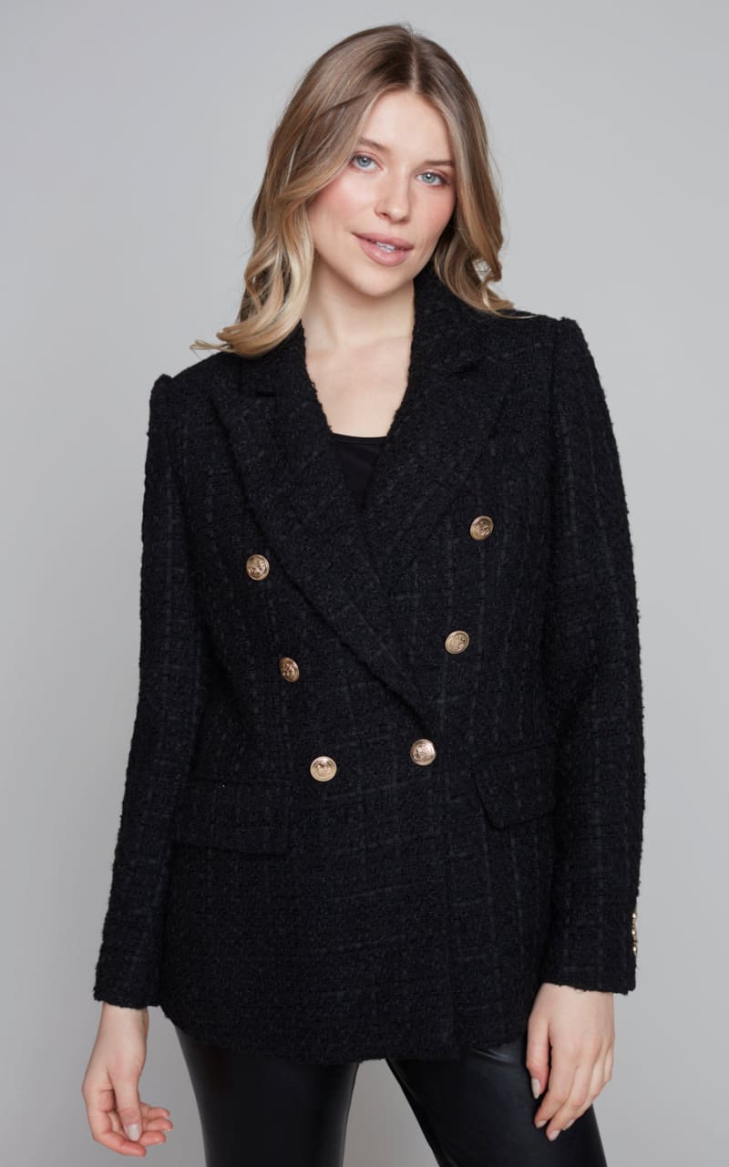 Carré Noir- Double Breasted Tweed Texture Blazer