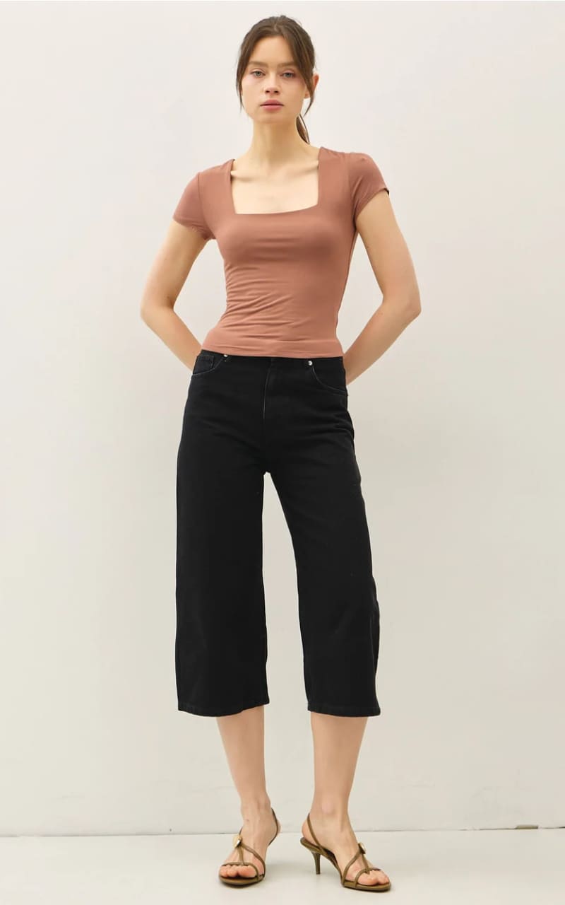 Be Cool - Square Neck Knit Tee in Chocolate Milk - T-SHIRT