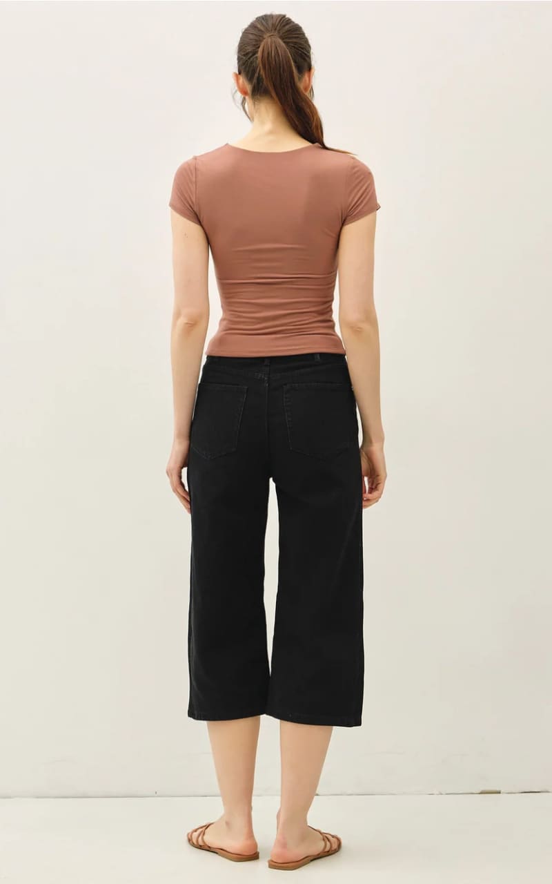 Be Cool - Square Neck Knit Tee in Chocolate Milk - T-SHIRT