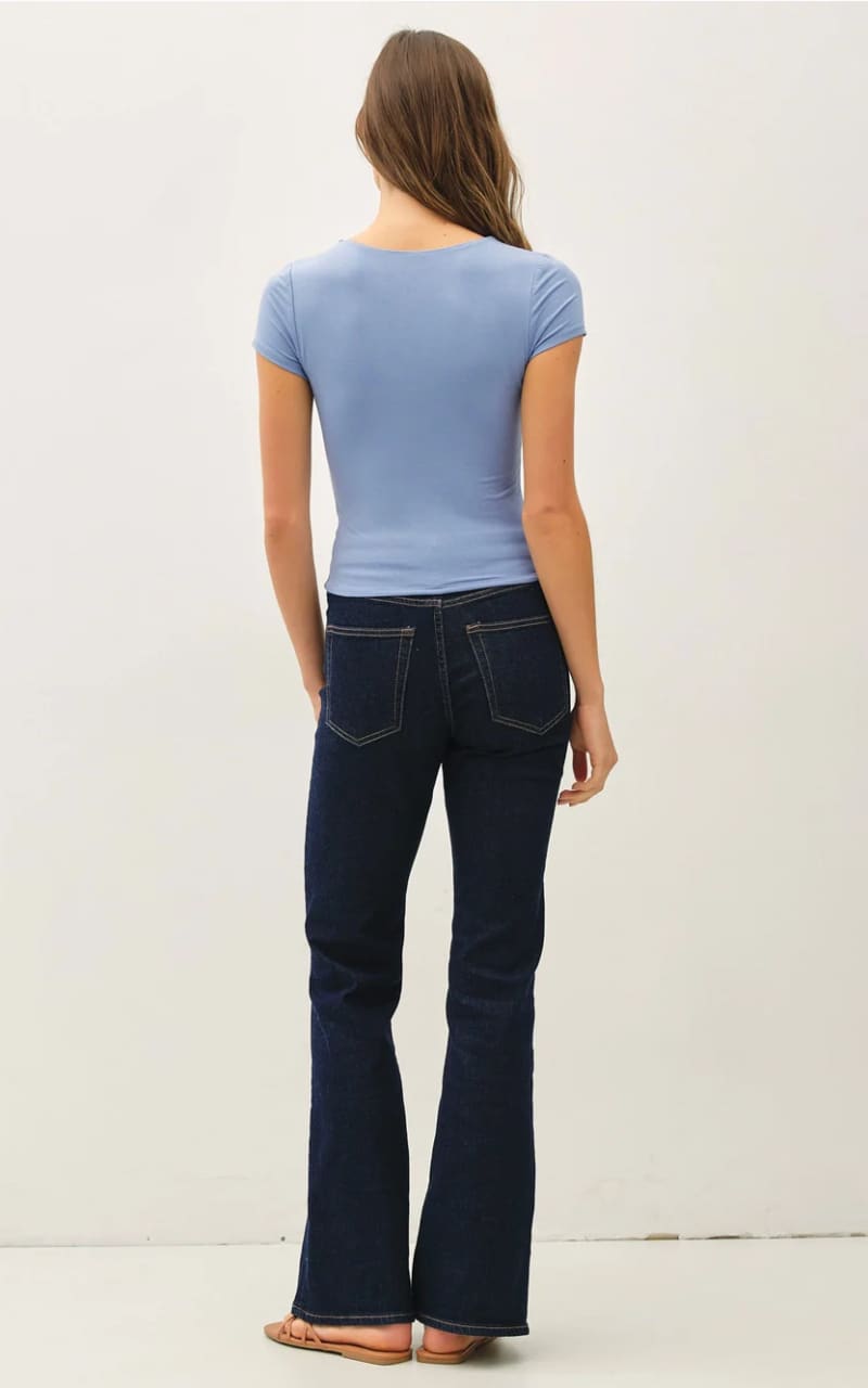 Be Cool - Square Neck Knit Tee in Denim Blue - T-SHIRT &