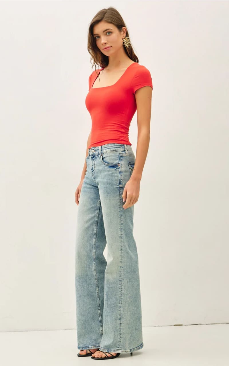 Be Cool - Square Neck Knit Tee in Tomato - T-SHIRT & TANK