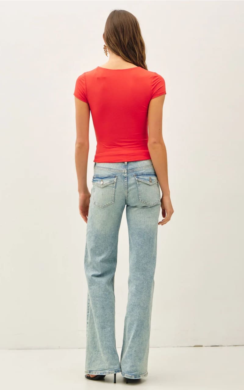 Be Cool - Square Neck Knit Tee in Tomato - T-SHIRT & TANK