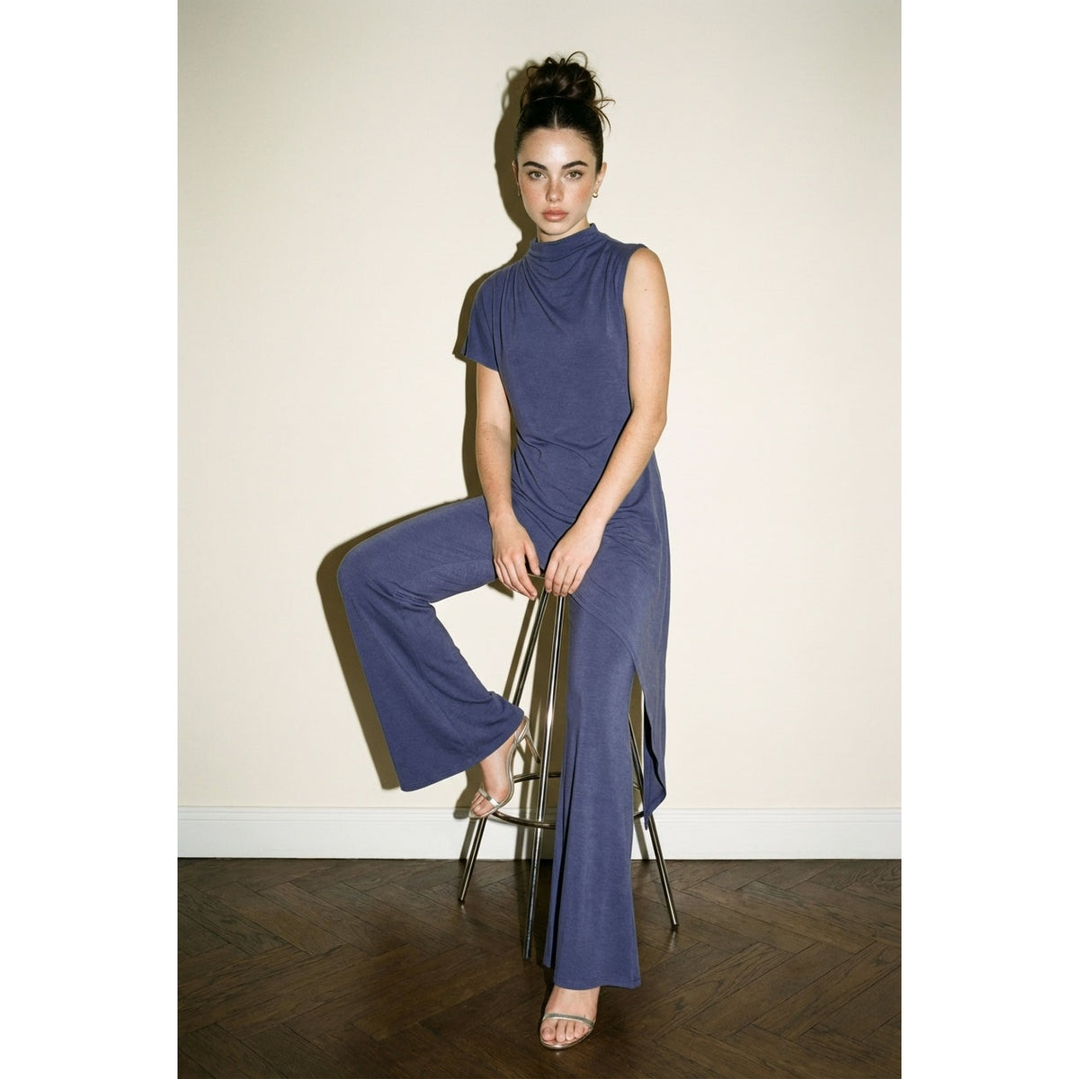 Skylar Rose- Cascade Asymmetric Draped Set in Blue Grey