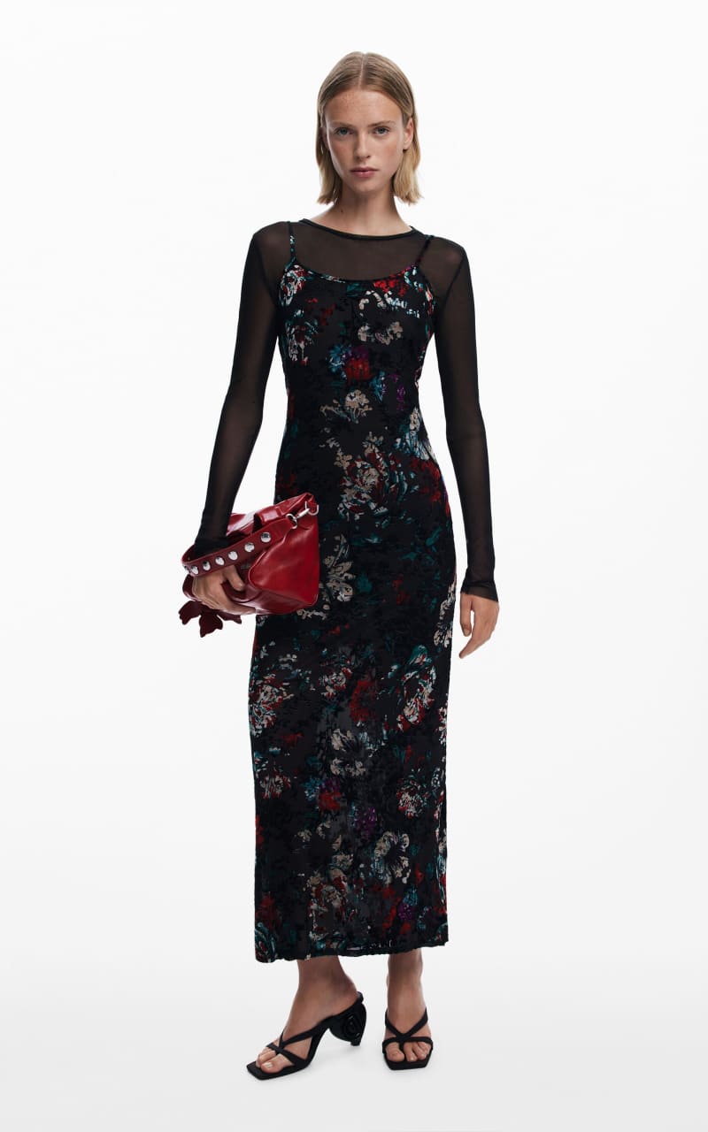 Desigual- 2-in-1 Flocked Dress - DRESS