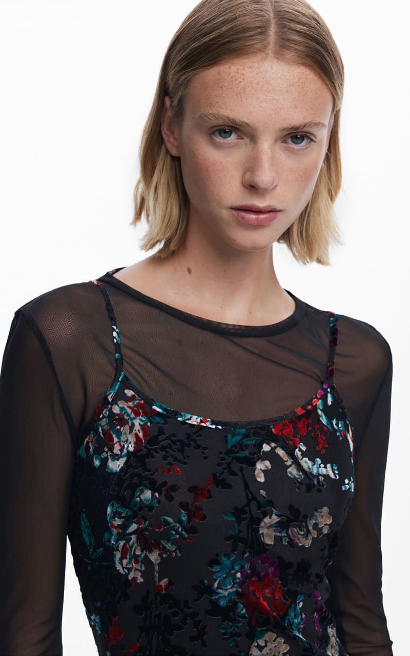 Desigual- 2-in-1 Flocked Dress - DRESS