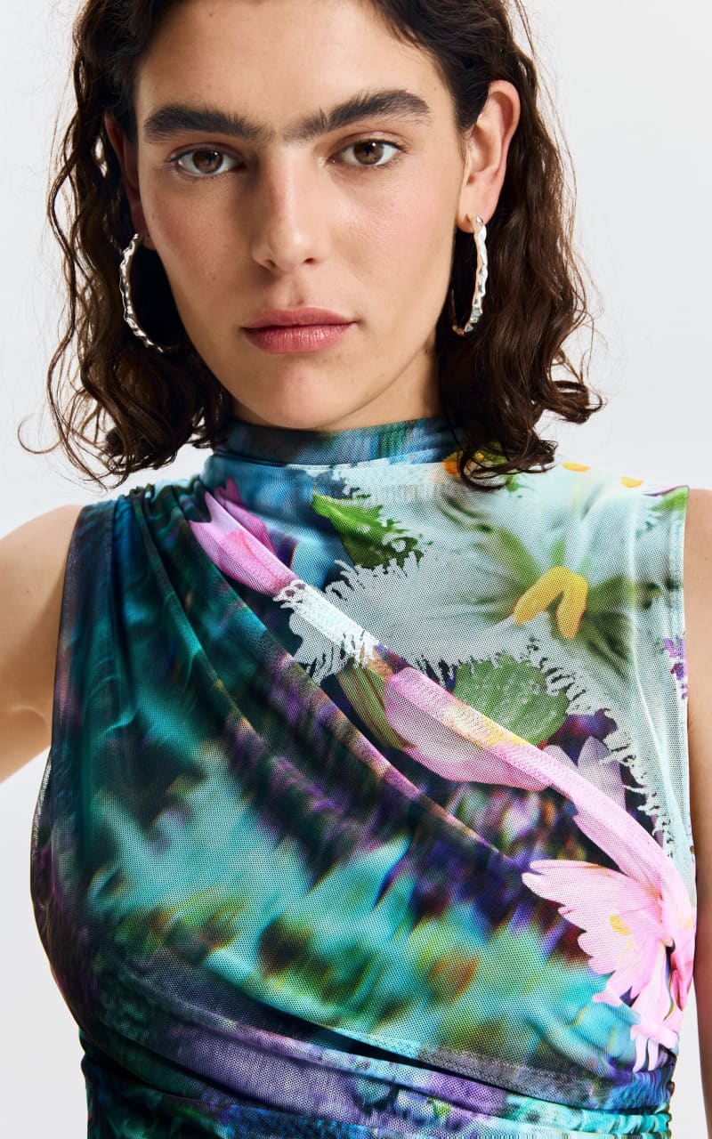 Desigual- Draped Floral Mini Dress - DRESS