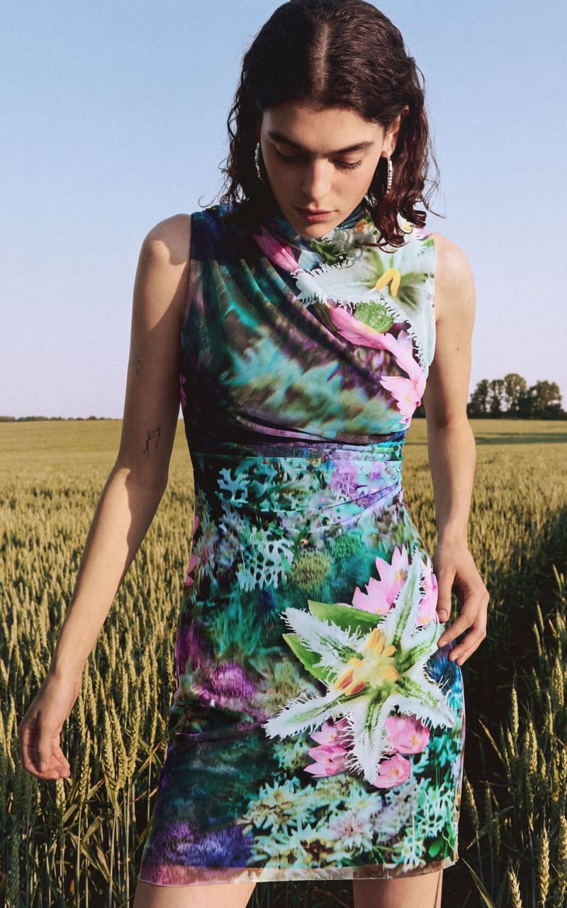 Desigual- Draped Floral Mini Dress - DRESS