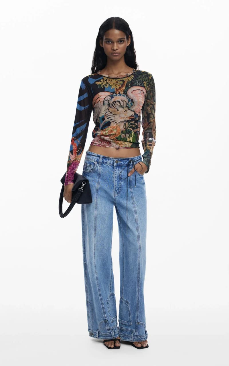 Desigual- Long Sleeve Tee in Azul Plomo - Blouses & Tops