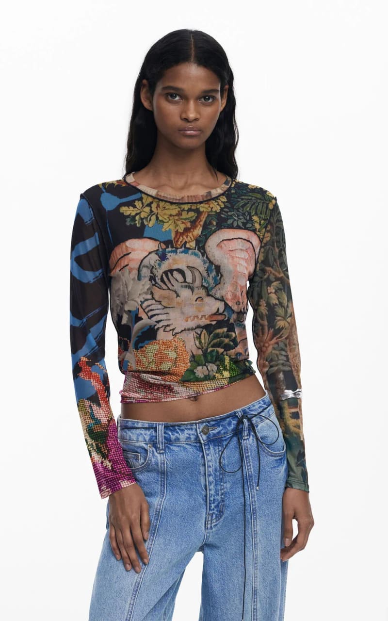 Desigual- Long Sleeve Tee in Azul Plomo - Blouses & Tops