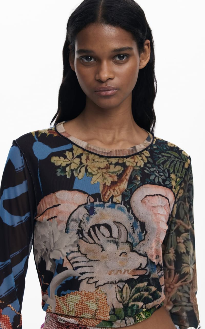 Desigual- Long Sleeve Tee in Azul Plomo - Blouses & Tops