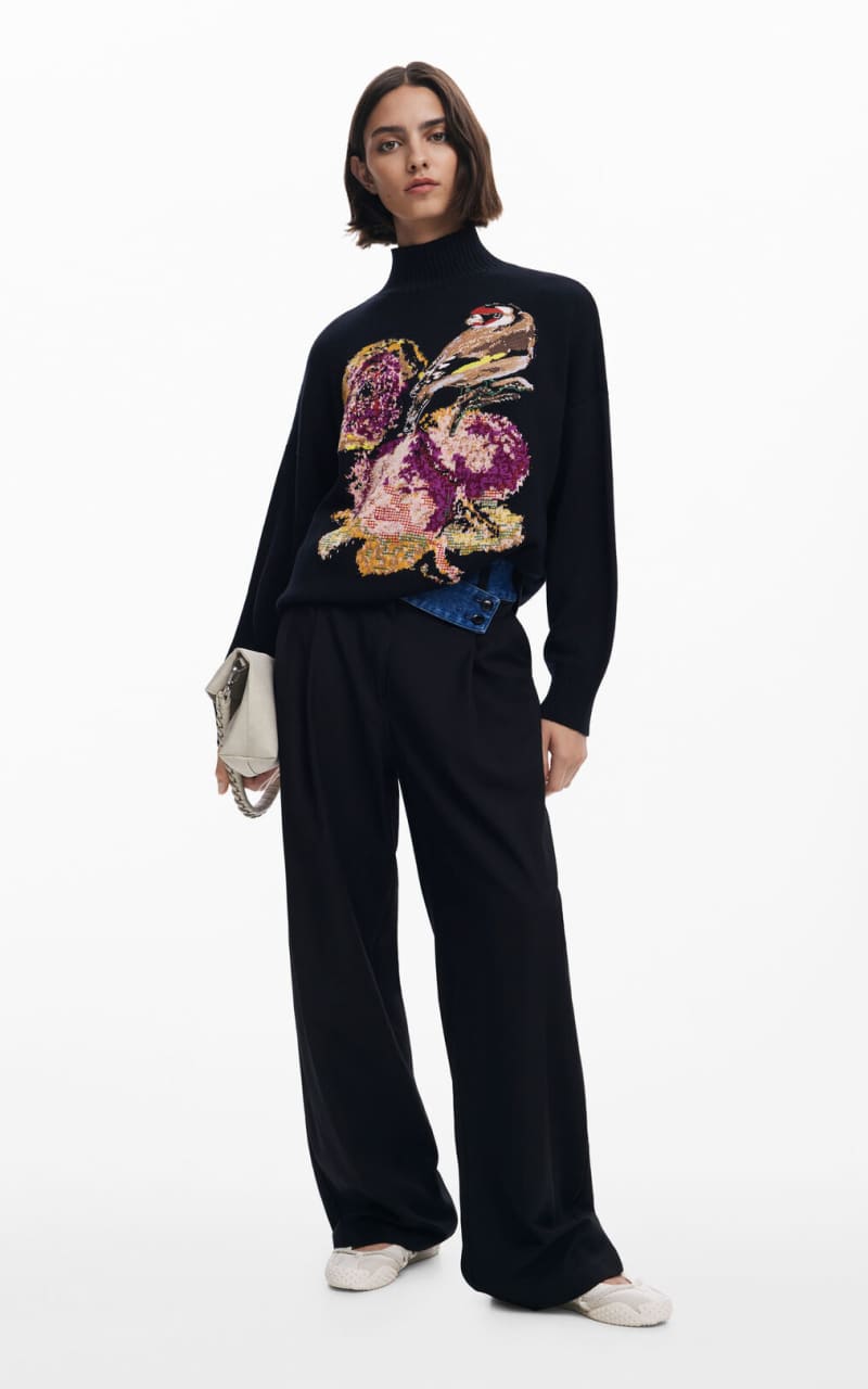 Desigual- Mock Neck Bird Sweater - SWEATER & SWEATSHIRT