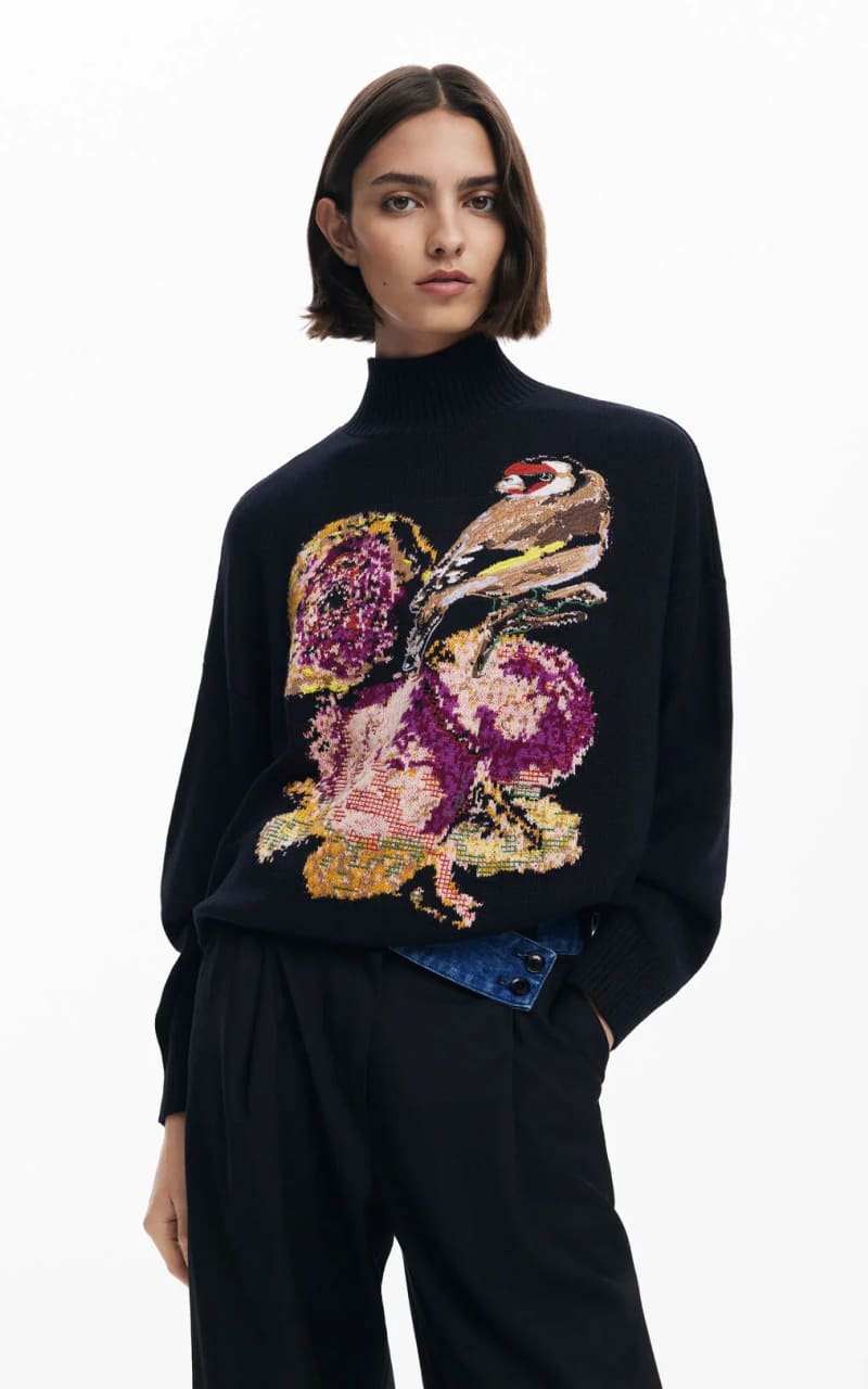Desigual- Mock Neck Bird Sweater - SWEATER & SWEATSHIRT