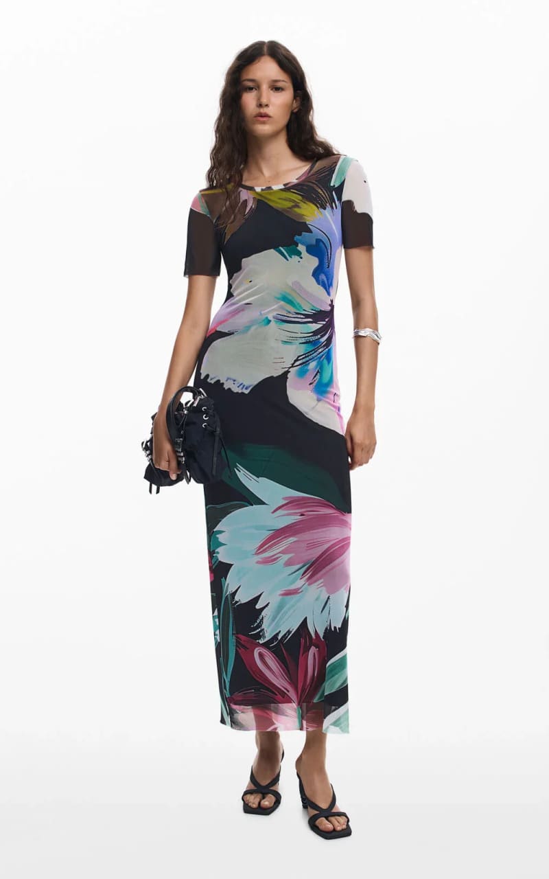 Desigual- Watercolor Floral Fitted Dress - DRESS