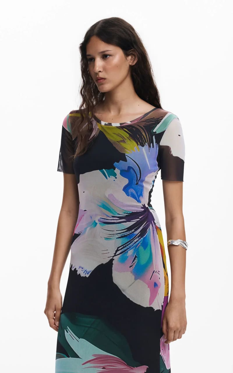 Desigual- Watercolor Floral Fitted Dress - DRESS