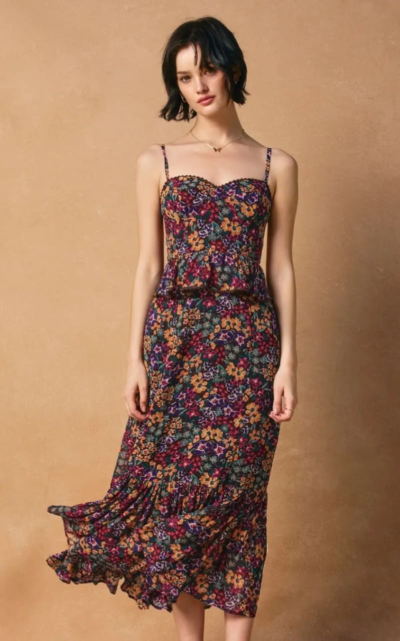 Dress Forum Bloom Pop Lurex Ruffled in Midnight Floral DRESS