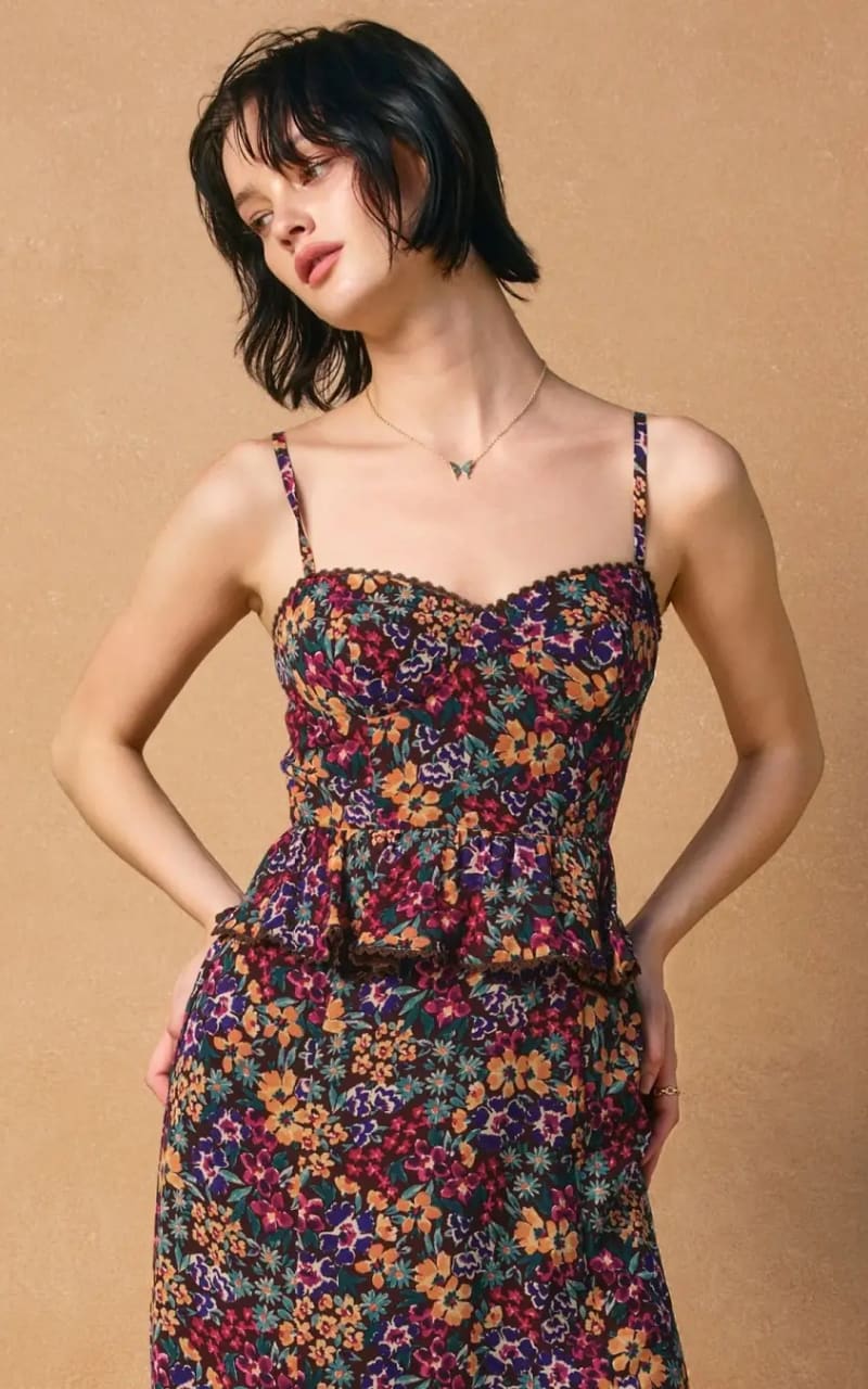Dress Forum Bloom Pop Lurex Ruffled in Midnight Floral DRESS