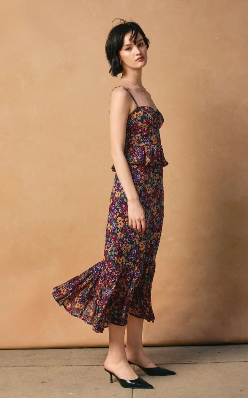 Dress Forum Bloom Pop Lurex Ruffled in Midnight Floral DRESS
