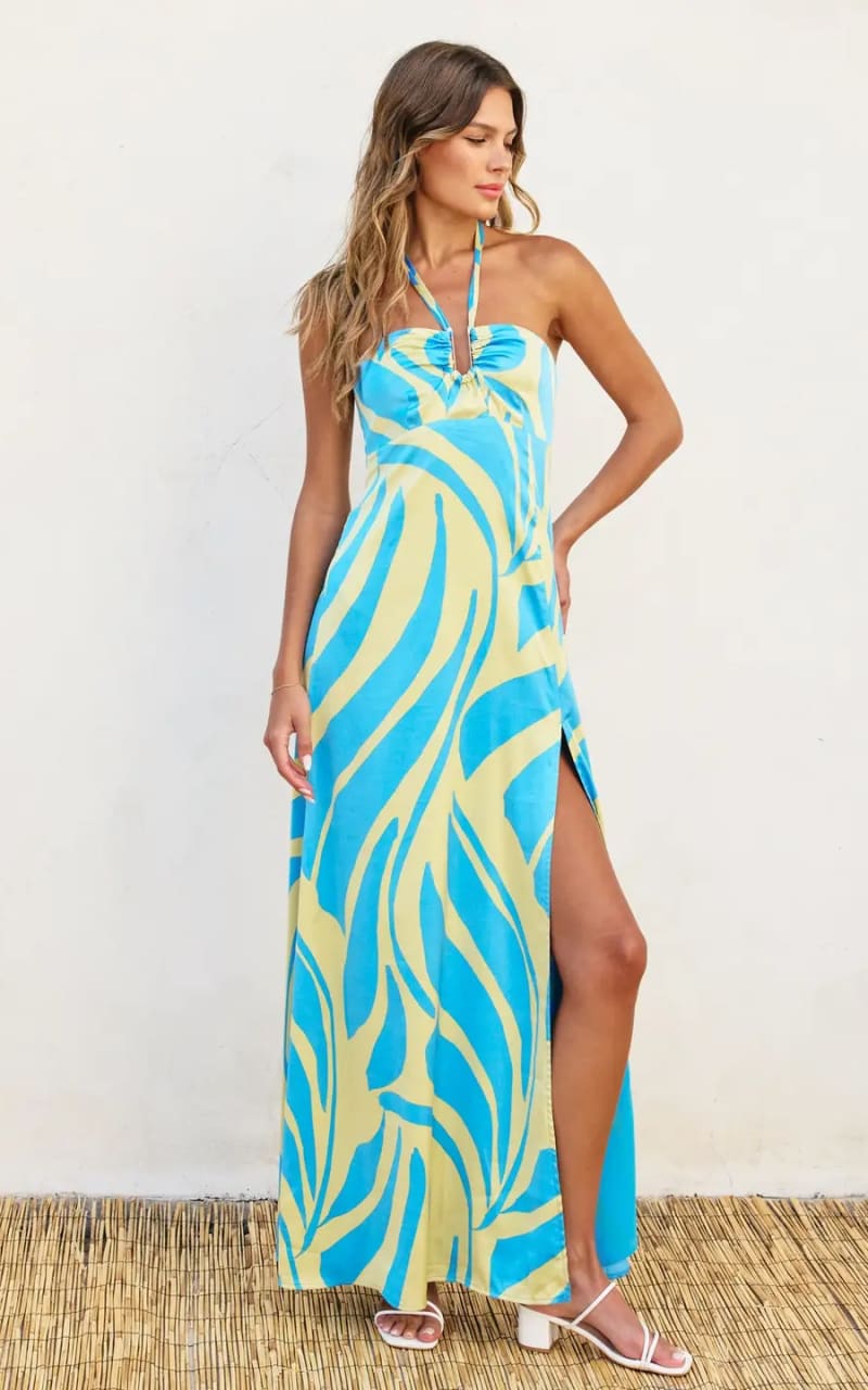 Dress Forum Burst of Bliss Halter Maxi in Ocean Waves DRESS