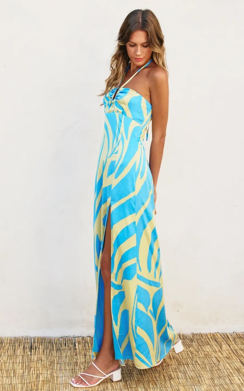 Dress Forum Burst of Bliss Halter Maxi in Ocean Waves DRESS