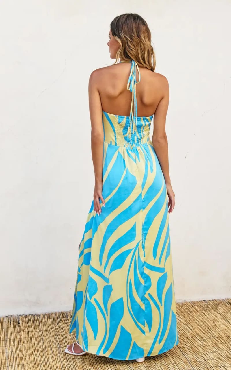 Dress Forum Burst of Bliss Halter Maxi in Ocean Waves DRESS