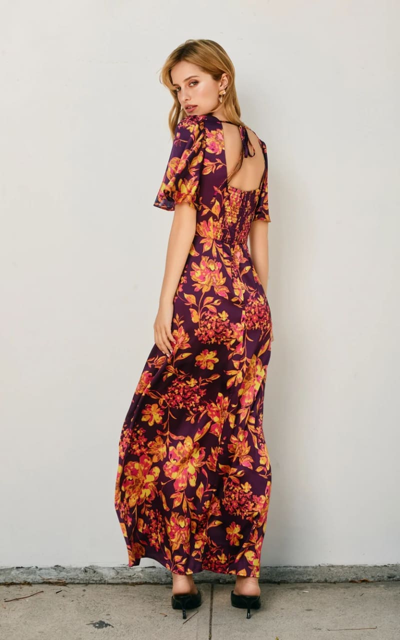 Dress Forum - Crimson Horizon Flutter Sleeve Plunging Maxi