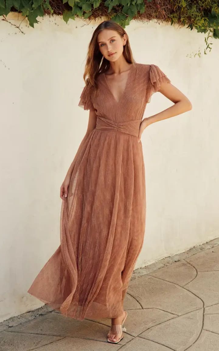 Dress Forum- Micro-pleated Maxi - Rose gold / S