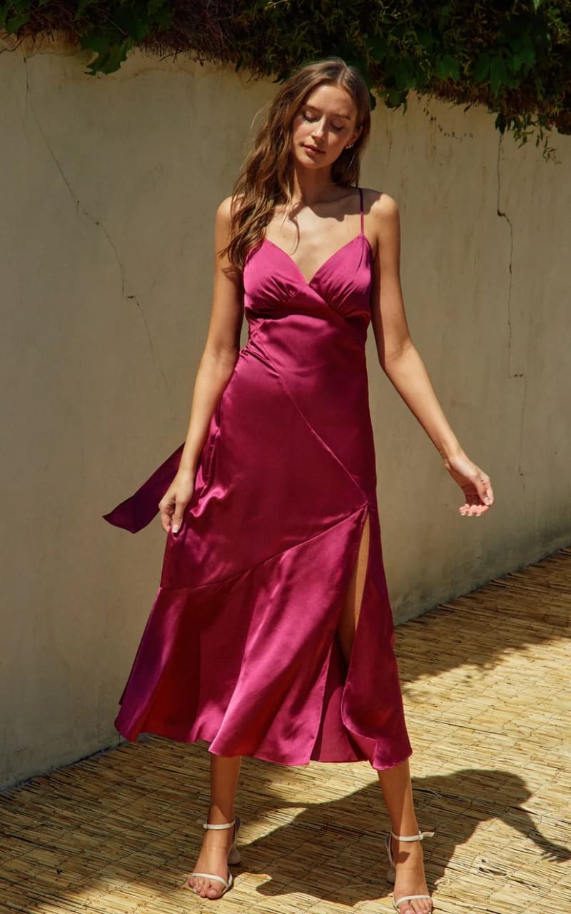 Dress Forum- Sweet Talk Tie Back Midi in Deep Claret - DRESS