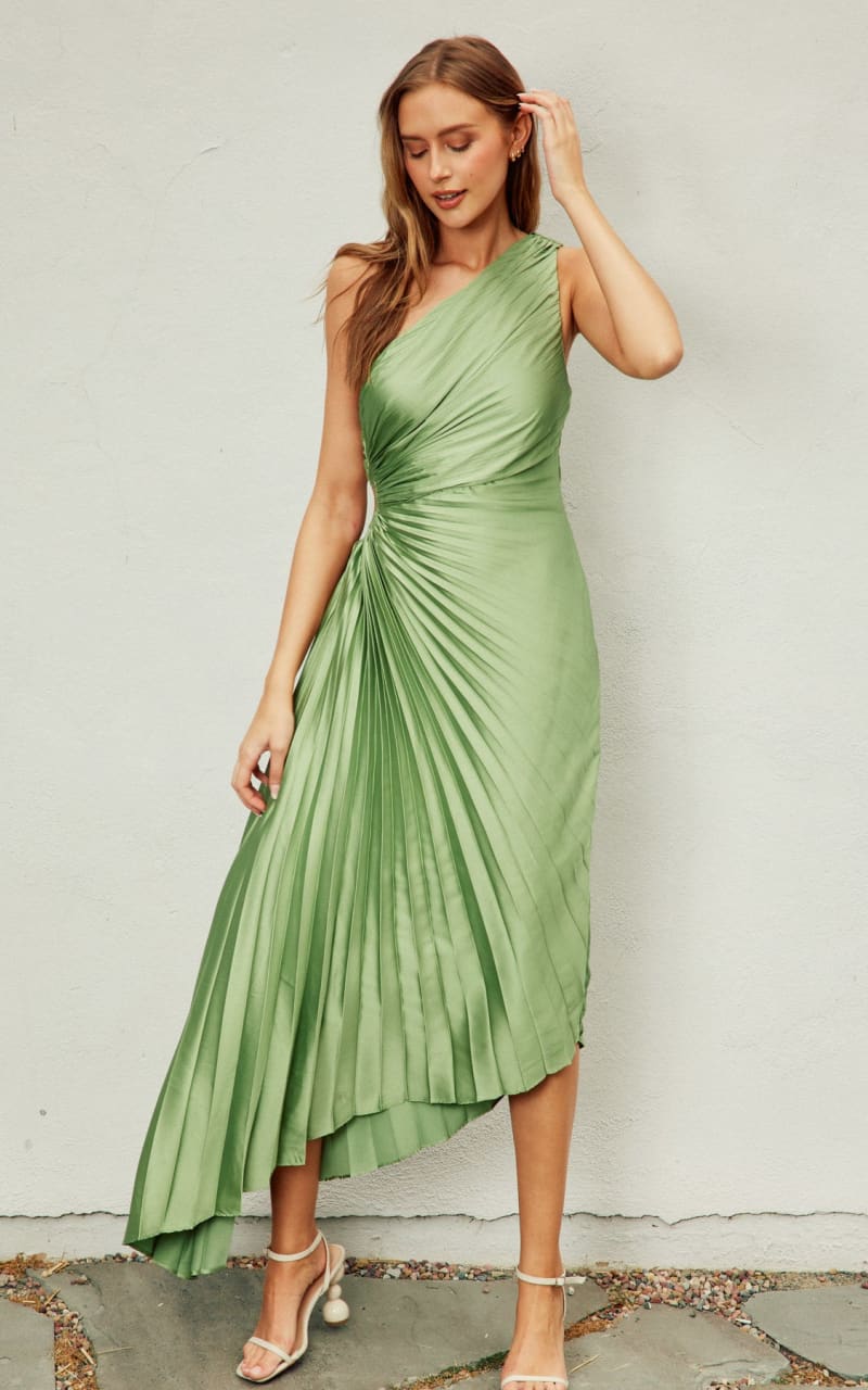 Dress Forum - Olympia One Shoulder Pleated Maxi - Sage / S