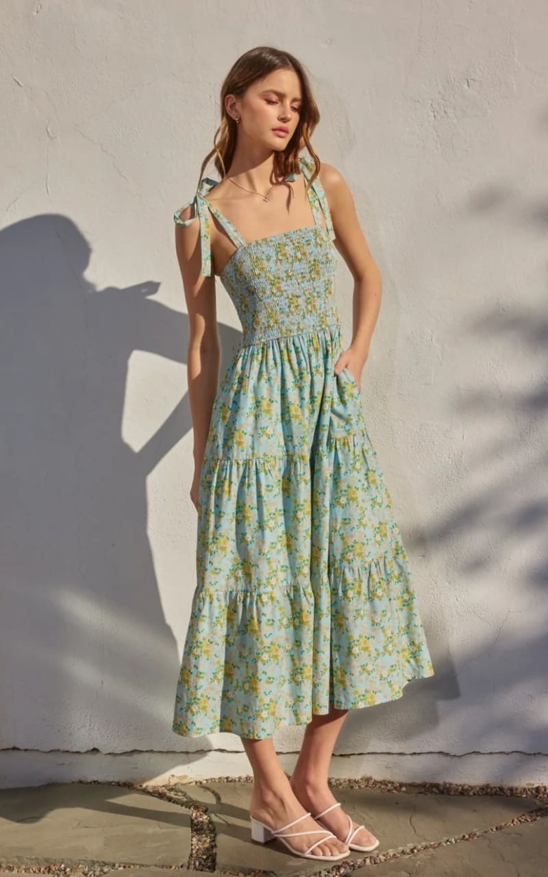 Dress Forum - Pleasing Smocked Top Tiered Midi - DRESS