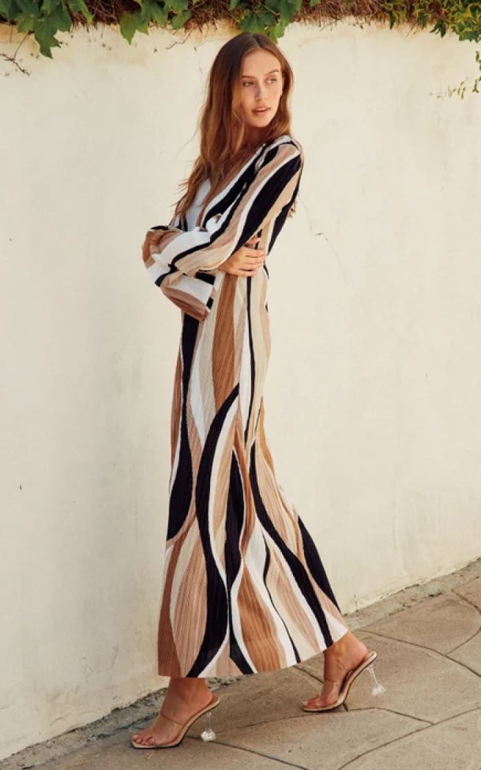 Dress Forum- Wave Print Micro Pleated Maxi - DRESS