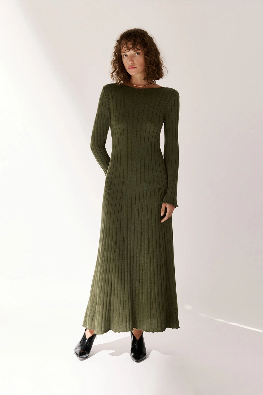 25 UNION- Back Accent Flow Dress in Khaki