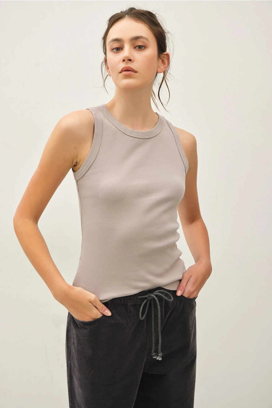 Be Cool - Basic Round Neck Tank Top in Greige