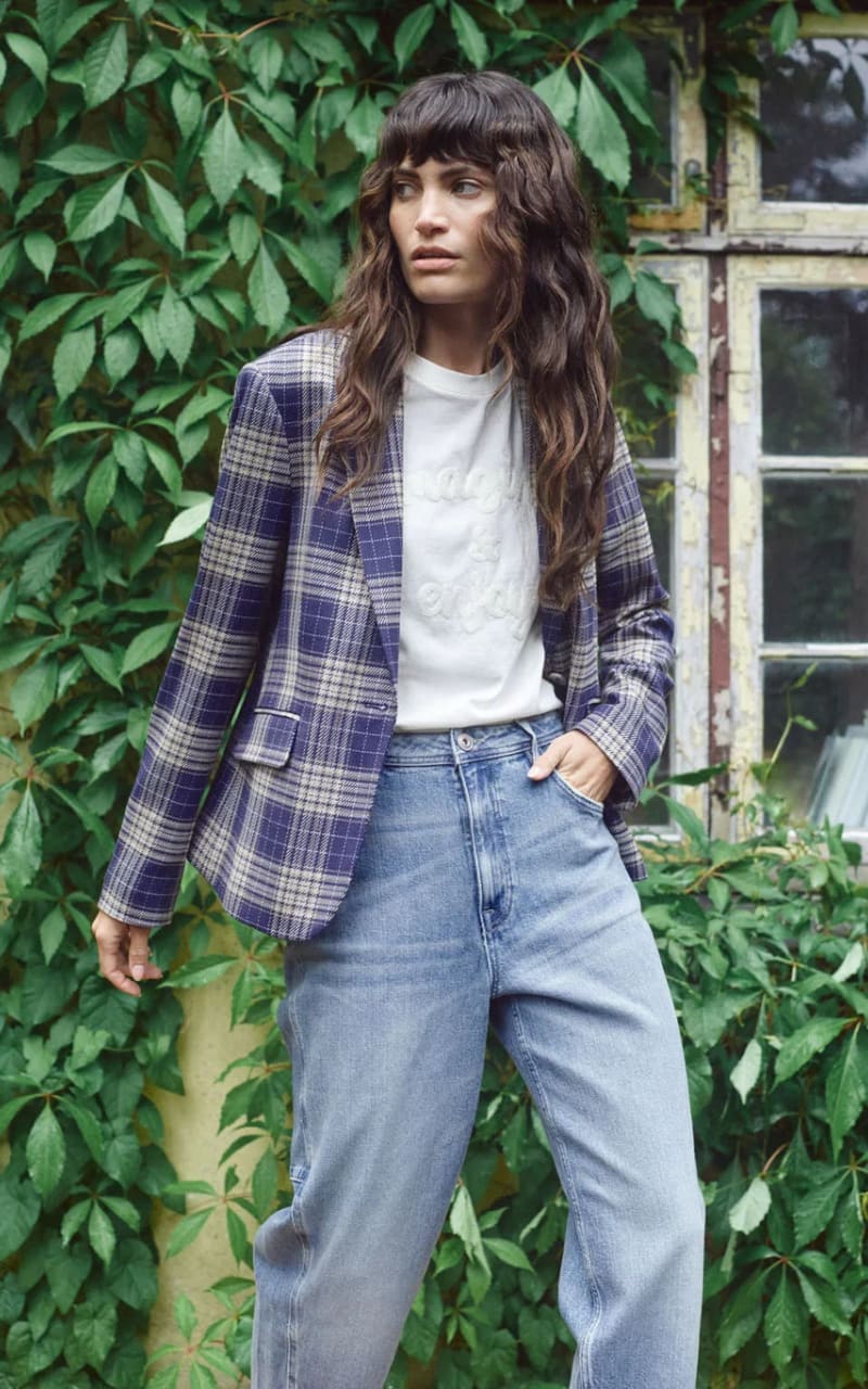 Mos Mosh- Black Check Blazer in Crown Blue - BLAZER