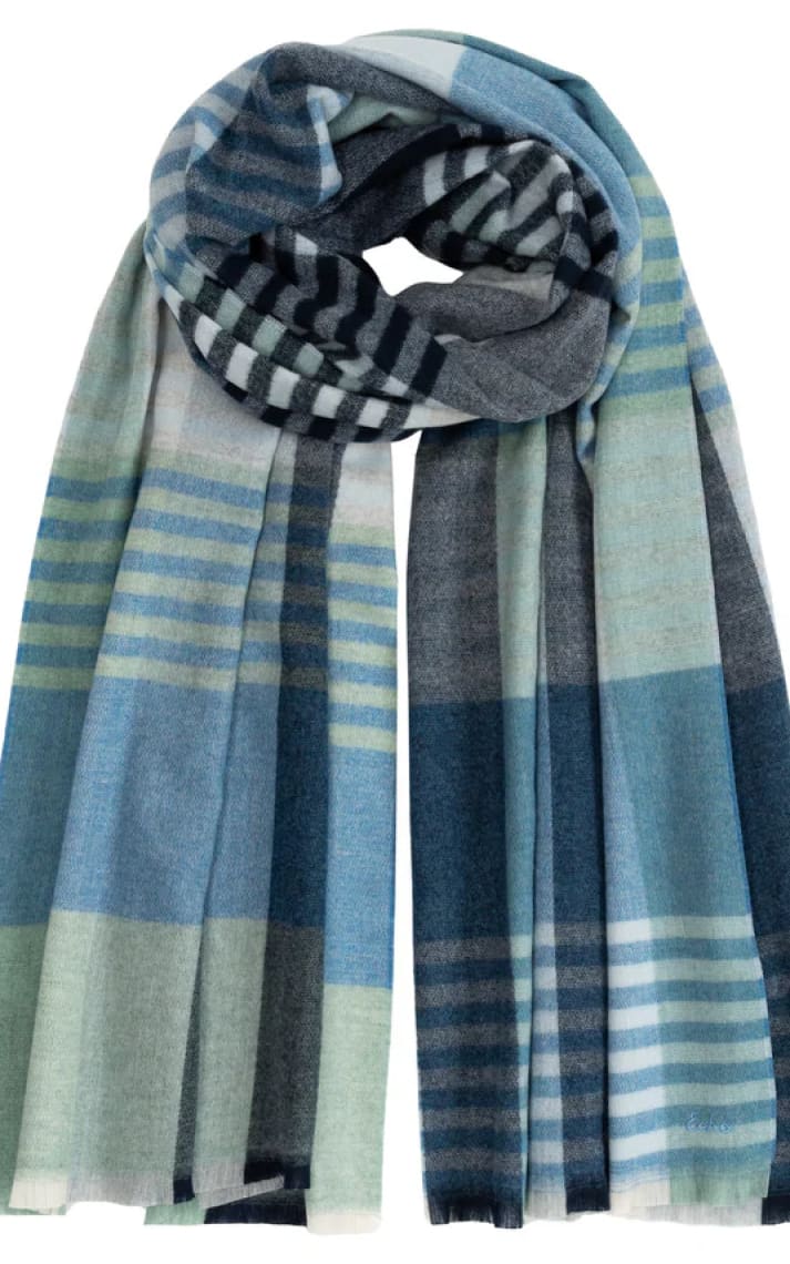 Echo- Gramercy Plaid Wrap in French Blue - Cold Weather