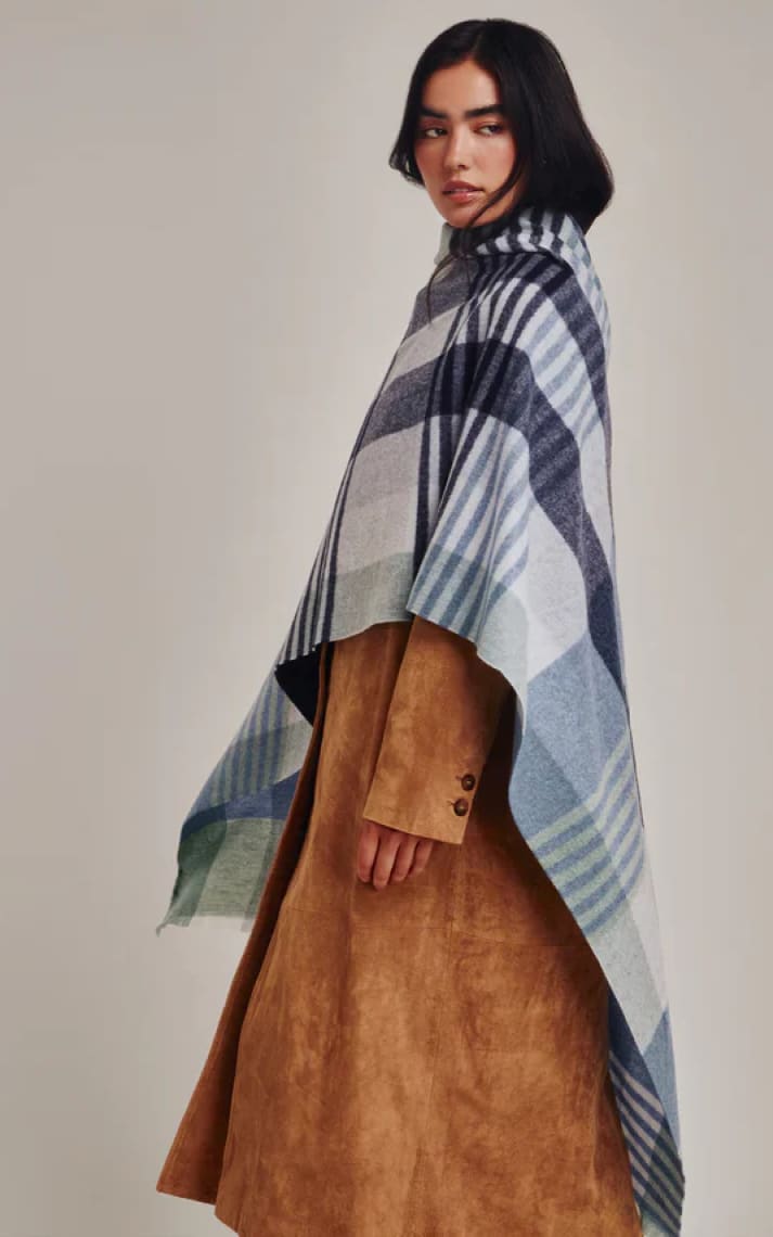 Echo- Gramercy Plaid Wrap in French Blue - Cold Weather