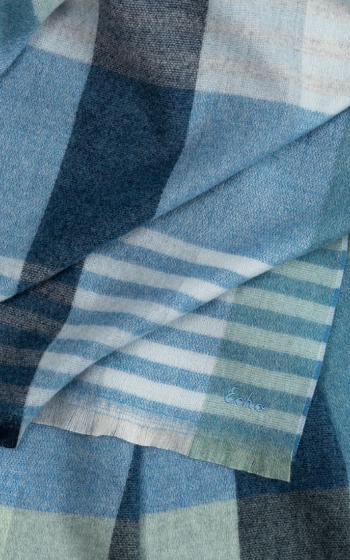 Echo- Gramercy Plaid Wrap in French Blue - Cold Weather