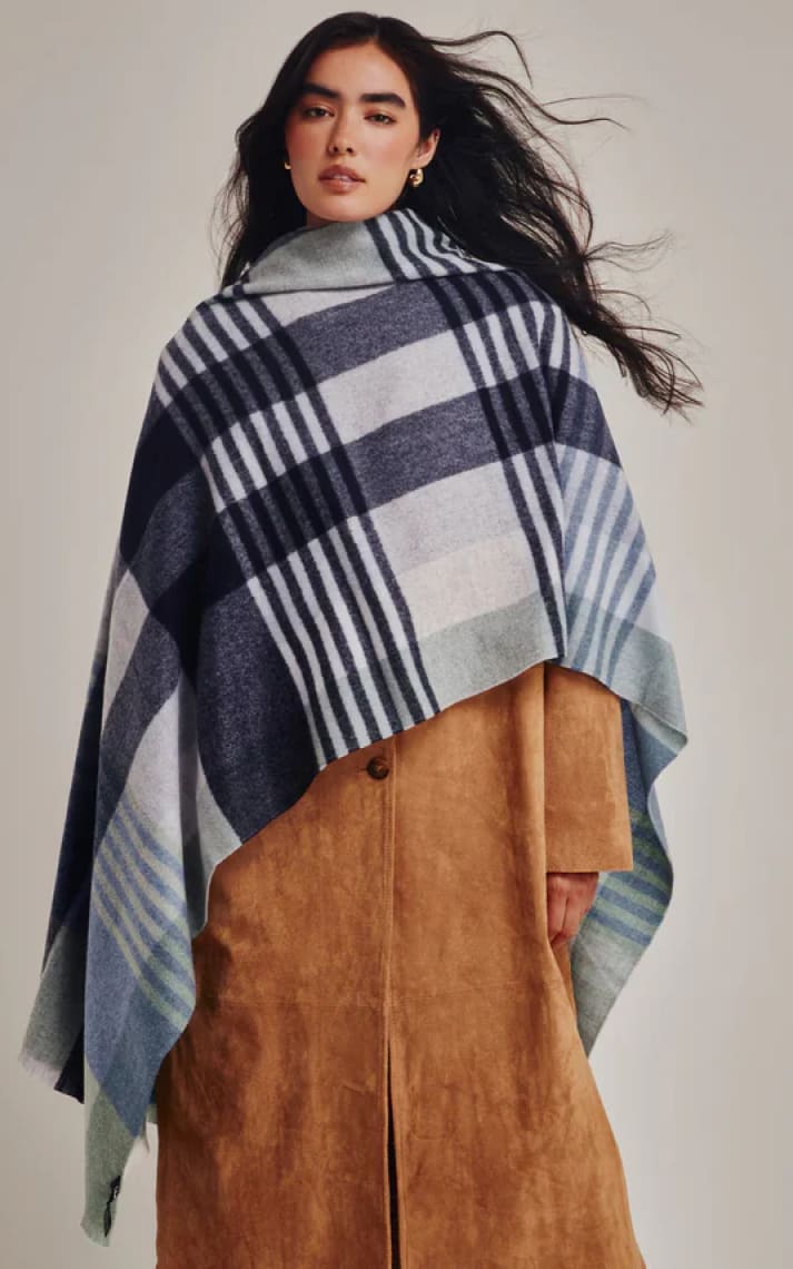 Echo- Gramercy Plaid Wrap in French Blue - Cold Weather