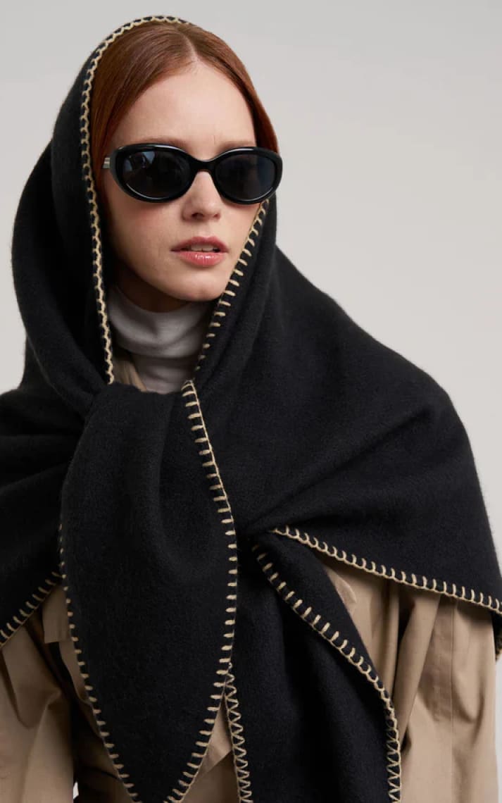Echo- Oversized Triangle Wrap in Black - Cold Weather