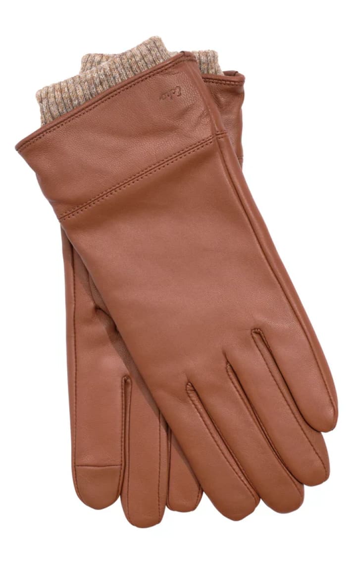 Echo - Rib Cuff Leather Glove in Brown - Cold Weather