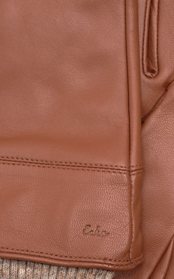 Echo - Rib Cuff Leather Glove in Brown - Cold Weather